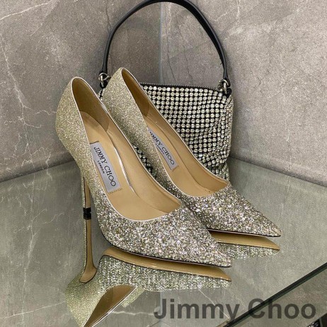 Jimmy Choo Romy Caidéil Mná Glitter Fabraic Grey/Silver