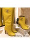 Jimmy Choo Mahesa 100 Glúine Mban Booties Leathar Lao Le JC Feathal Buí