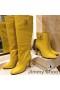 Jimmy Choo Mahesa 100 Glúine Mban Booties Leathar Lao Le JC Feathal Buí
