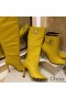 Jimmy Choo Mahesa 100 Glúine Mban Booties Leathar Lao Le JC Feathal Buí
