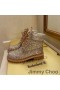 Jimmy Choo Timberland Buataisí Mná Nubuck Leathar Le Go Léir Os Cionn Swarovski Criostail Donn