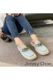 Jimmy Choo Ultra-éadrom Cúradh Ardán Miúileanna Mná Calf Leathair Le Slabhra Gorm