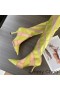 Jimmy Choo x Mugler os Cionn Na Glúine 105 Sock Booties Mná Striped Mogalra Buí