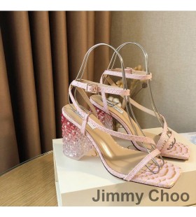 Jimmy Choo Ealaíne 85 Sandals Mná Leathair Nathair Le Plexi Súil Pink
