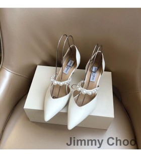 Jimmy Choo Aurelie 65 Caidéil Mná Leathar Paitinne Le Embellishment Pearl Bán