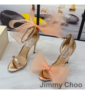 Jimmy Choo Aveline 100 Sandals Mná Leathar Nappa Le Oversized Mogalra Bows Ardaigh Ór
