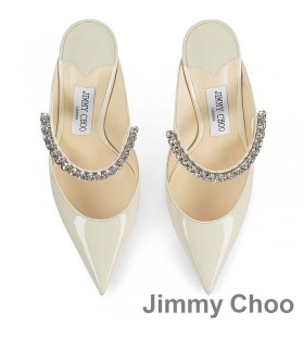 Jimmy Choo Bing 100 Miúileanna Mná Leathar Paitinne Le Criostail Strap Beige