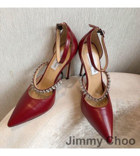 Jimmy Choo Bobbie 100 Caid&Atilde;&copy;il Mn&Atilde;&iexcl; Leathar Paitinne Le Criostail Strap Dearg