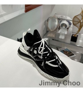 Jimmy Choo Cosmos F Ãseal Barr Sneakers MnÃ¡ Leathar Agus Neoprene Dubh/BÃ¡n