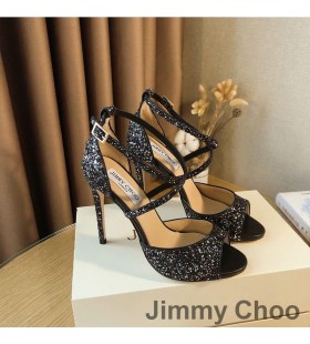 Jimmy Choo Emsy 105 Sandals MnÃ¡ Garbh Glitter Fabraic Dubh