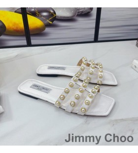 Jimmy Choo Hazal Sleamhnáin Mná Leathar Paitinne Le Pearl Studs Bán