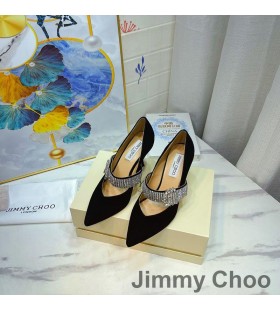 Jimmy Choo Kari 85 Caidéil Mná Suede Le Criostail Strap Dubh