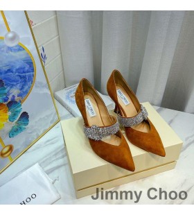 Jimmy Choo Kari 85 Caidéil Mná Suede Le Criostail Strap Brown