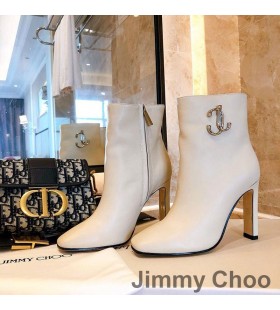 Jimmy Choo Mahesa 100 Rúitín Booties Mná Leathar Lao Le JC Feathal Beige