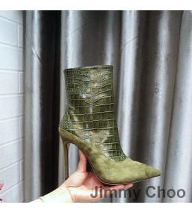 Jimmy Choo Mavie 105 Mban Booties Suede Agus Crogall Cabhraithe Leathair Glas