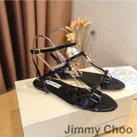 Jimmy Choo Alodie Sandali Flat Donne Nappa E Vernice Nera