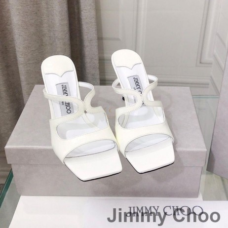 Jimmy Choo Anice 85 Diapositive Tacco Donna In Pelle Vernice Bianco