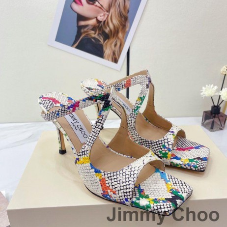 Jimmy Choo Anice 85 Diapositive Tacco Donna In Pelle Di Serpente Bianco