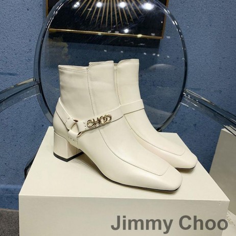 Jimmy Choo Stivaletti Donna In Pelle Di Vitello Con Choo Emblema Beige