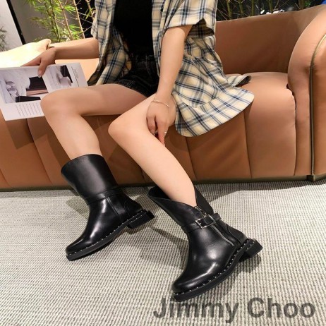 Jimmy Choo Stivaletti Donna In Pelle Di Vitello Con Fibbie Oro Nero