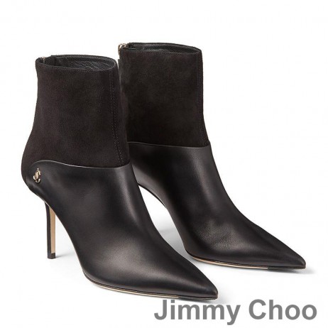 Jimmy Choo Beyla 85 Caviglia Stivaletti Donna in Pelle di Vitello E pelle Scamosciata Con JC Pulsante Dettagli in Nero
