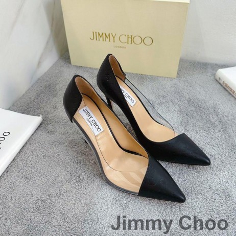 Jimmy Choo Cass 105 Pompe di Donne in Pvc E Pelle di Vitello Con JC Emblema Nero