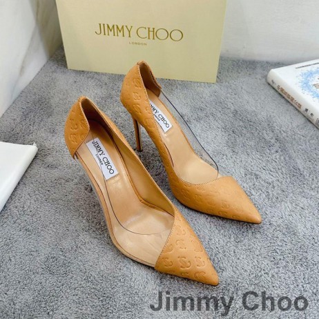 Jimmy Choo Cass 105 Pompe di Donne in Pvc E Pelle di Vitello Con JC Emblema Khaki