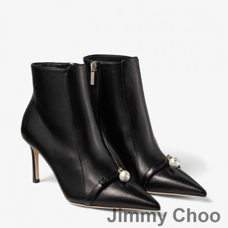 Jimmy Choo Felicitie 85 Caviglia Stivaletti Donna In Pelle Nappa Con Abbellimenti Perla Nera