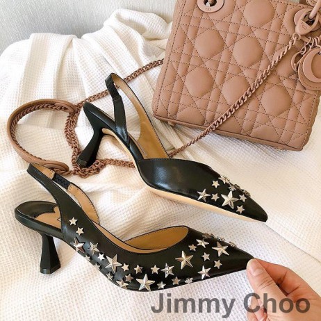 Jimmy Choo Fetto 65 Pompe Slingback Donna In Pelle Con Stella Rivetti Nero