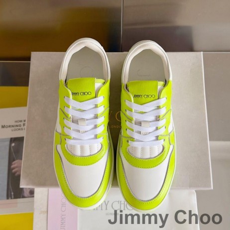 Jimmy Choo Florent M Sneakers Donna In Pelle Di Vitello Con Choo Lettering Bianco/Giallo