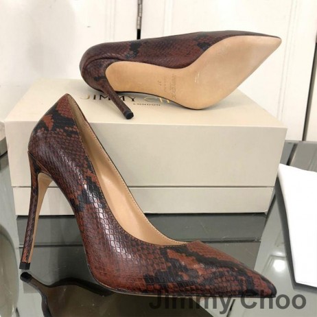 Jimmy Choo Amore 100 Pompe Di Donne Pitone Goffrato Pelle Marrone