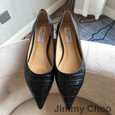 Jimmy Choo Amore Per Appartamenti Donna Di Coccodrillo Goffrato Pelle Nero