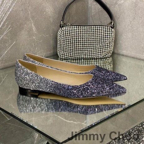 Jimmy Choo Amore Flats Donna Glitter Degradano Il Tessuto Argento/Nero