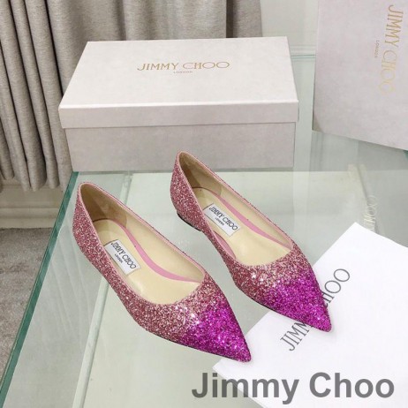 Jimmy Choo Amore Flats Donna Tessuto Glitter Con Degradare Toe Rosa/Rosa