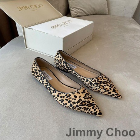 Jimmy Choo Amore Flats Donna Leopard In Pelle Marrone