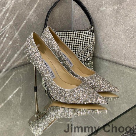 Jimmy Choo Amore Pompe Di Donne Glitter Degradare In Tessuto Grigio