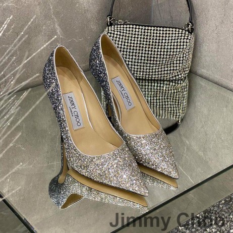 Jimmy Choo Amore Pompe Di Donne Glitter Degradare In Tessuto Grigio/Argento