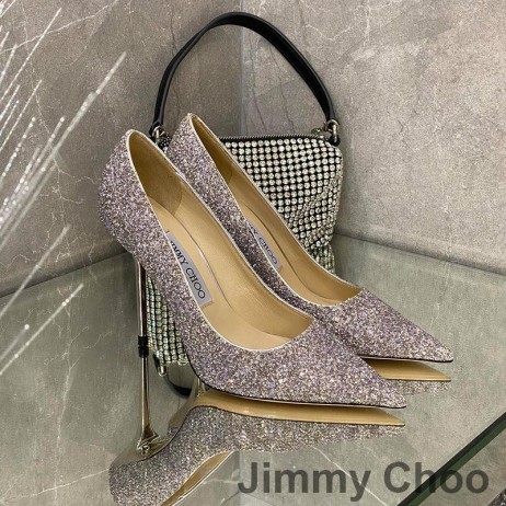 Jimmy Choo Amore Pompe Di Donne Glitter Degradano Il Tessuto Viola