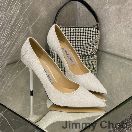 Jimmy Choo Amore Pompe Di Donne Glitter Degradano Il Tessuto Bianco