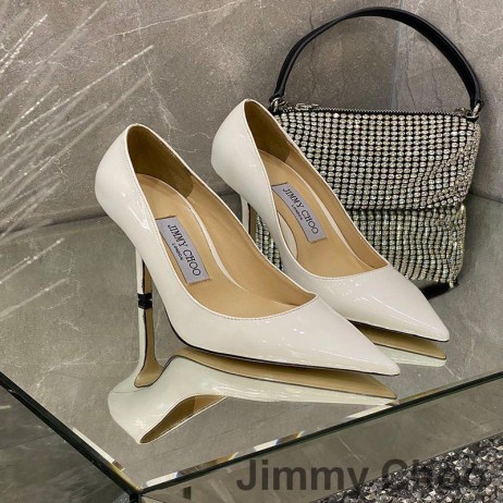 Jimmy Choo Amore Pompe Delle Donne Della Pelle Verniciata Di Bianco