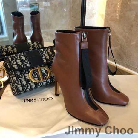 Jimmy Choo Macel 100 Caviglia Stivaletti Donna In Pelle Di Vitello Marrone