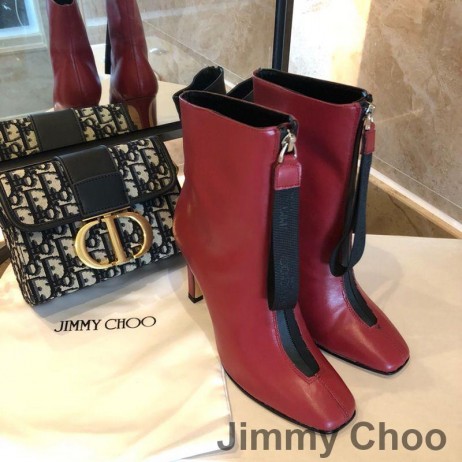 Jimmy Choo Macel 100 Caviglia Stivaletti Donna In Pelle Di Vitello Rosso