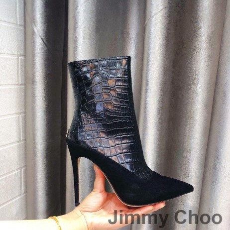 Jimmy Choo Mavie 105 Stivaletti Donna In Camoscio E Coccodrillo Goffrato Pelle Nero