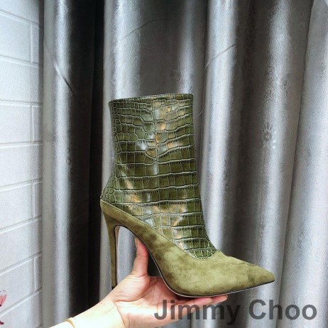 Jimmy Choo Mavie 105 Stivaletti Donna In Camoscio E Coccodrillo Goffrato Pelle Verde
