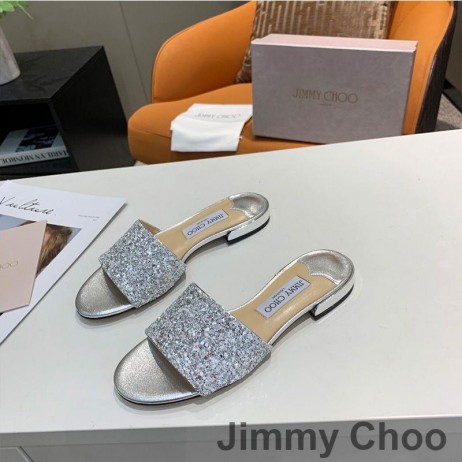 Jimmy Choo Minea Diapositive Donna Tessuto Glitter Argento