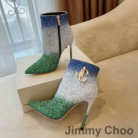 Jimmy Choo Minori 105 Caviglia Stivaletti Donna Glitter si Degradano Con il JC Emblema Blu