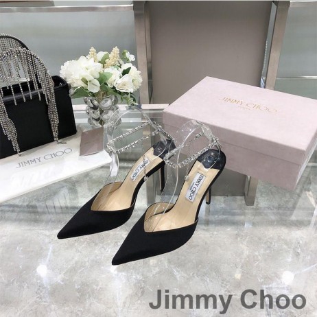Jimmy Choo Saeda 85 Pompe Di Donne In Pelle Scamosciata Con Decorazione Di Cristallo Nero