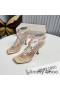Jimmy Choo Amiral 85 Sandali Donna In Pelle Nappa Con Perline Di Rafia Albicocca