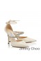 Jimmy Choo Bobbie 100 Pompe Di Donne Brevetto In Pelle Con Cristalli Cinturino Beige