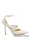 Jimmy Choo Bobbie 100 Pompe Di Donne Brevetto In Pelle Con Cristalli Cinturino Beige